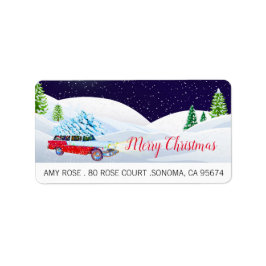 Retrobil God jul i Snö Adressetikett