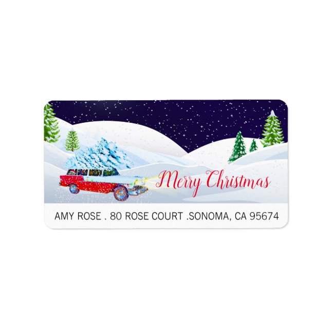 Retrobil God jul i Snö Adressetikett (Framsidan)