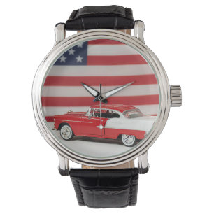 Retrobil med amerikansk Flagga Armbandsur
