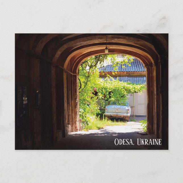 Retrobil och postlådor Odesa Ukraina vykort (Framsida)