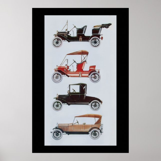 RETROBILAR, svart vit röd Poster (Framsidan)