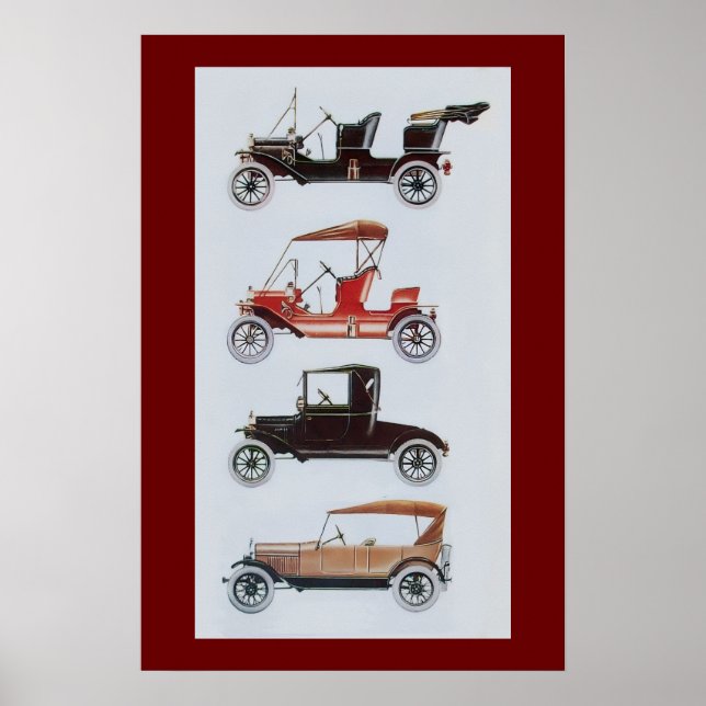 RETROBILAR, svart vit röd Poster (Framsidan)