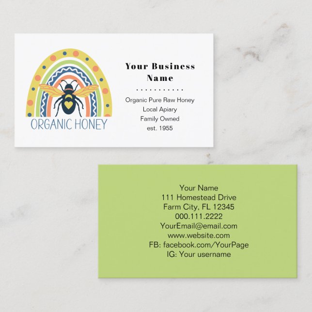 Retrobiodlare Apiary Organic Honungsbin Rainbow Visitkort (Fram/baksida)