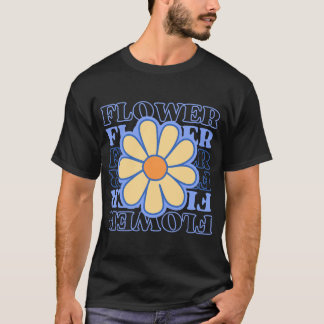 retroblå blommigt-typografi av blommor älskare t shirt