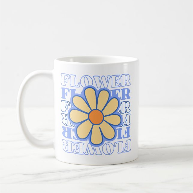 retroblå blomster typografi blomma älskare kaffemugg (Vänster)