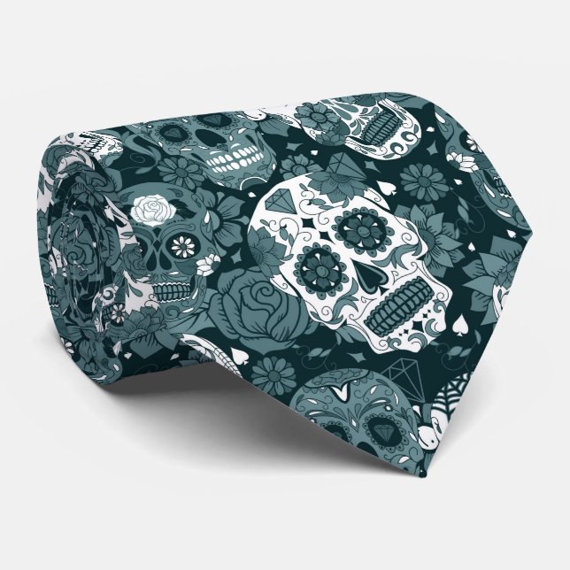 retroblått sockerkalle blomstermönster i ornaments slips (Rullad)