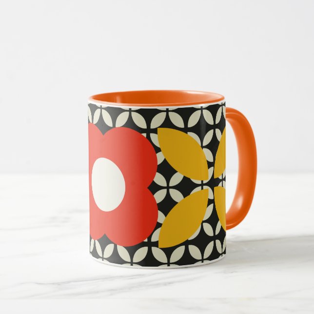 Retroblomma, Geo-mönster Rött och Gult Mugg (Framsida höger)