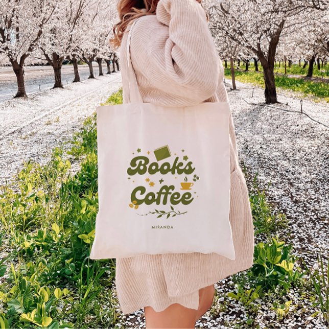 Retroblommig 'Böcker & Kaffe' Personlig Bokälskare Tygkasse (Skapare uppladdad)