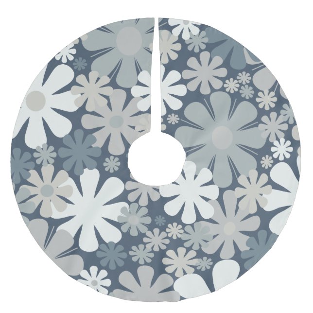 Retroblommor 60-70-tals Estetiskt Blommönster Julgransmatta Borstad Polyester (Framsidan)