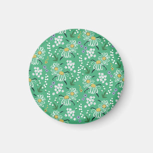 Retroblommor, botaniskt sömlöst mönster. magnet
