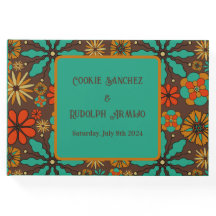 Retroblommor Brun Teal Röd blomstergroovy 60-tal 