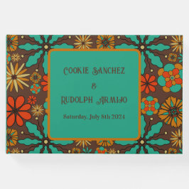 Retroblommor Brun Teal Röd blomstergroovy 60-tal  Gästböcker