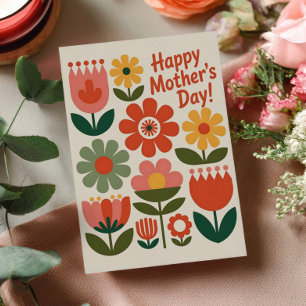 Retroblommor Färgglada Blommor Glad Mors Dag Julkort