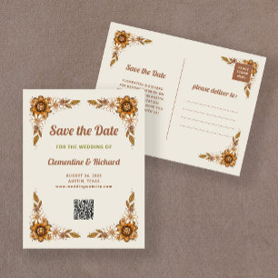 Retroblommor QR-kod Bröllop Save the Date Meddelande Vykort