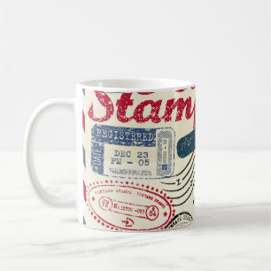 Retrobokför frimärke, vintage samling. kaffemugg