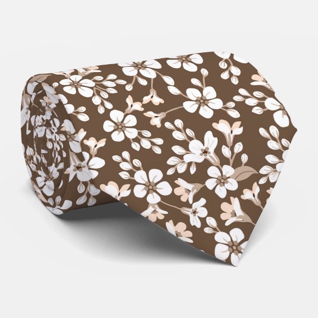 Retrobrun sött litet blommigt mönster slips (Rullad)