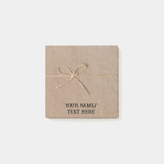 Retrobrunt pappert med sträng - redigerbara textpo post-it block (Framsida)
