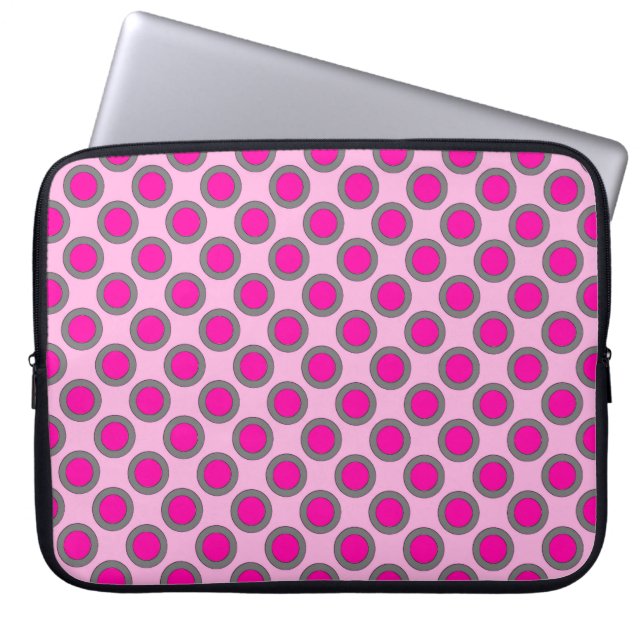 Retrocirklade punkter, fuchsia, grått och rosa laptop sleeve (Framsidan)