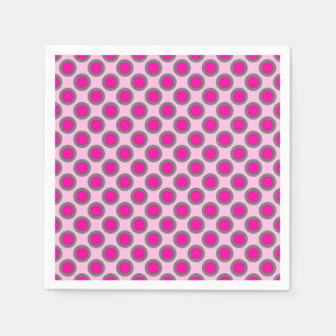 Retrocirklade punkter, fuchsia, grått och rosa pappersservett