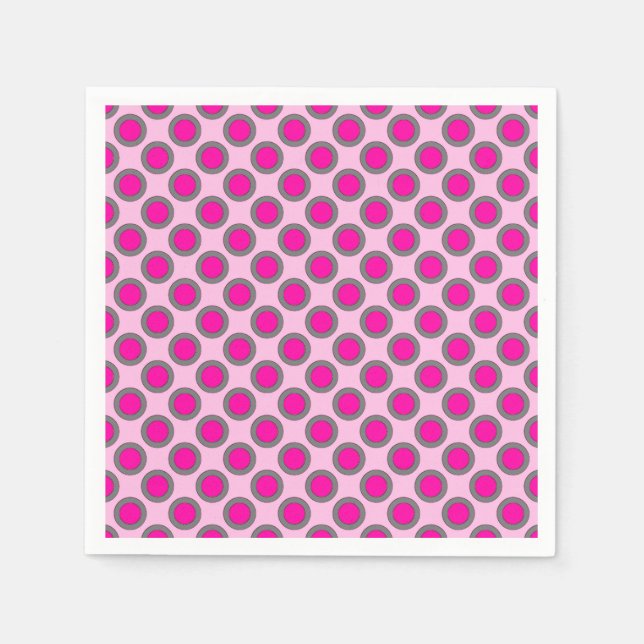 Retrocirklade punkter, fuchsia, grått och rosa pappersservett (Framsidan)