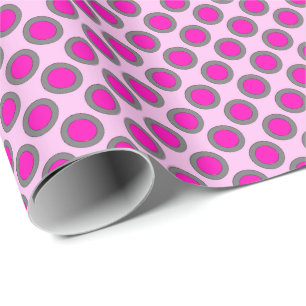 Retrocirklade punkter, fuchsia, grått och rosa presentpapper