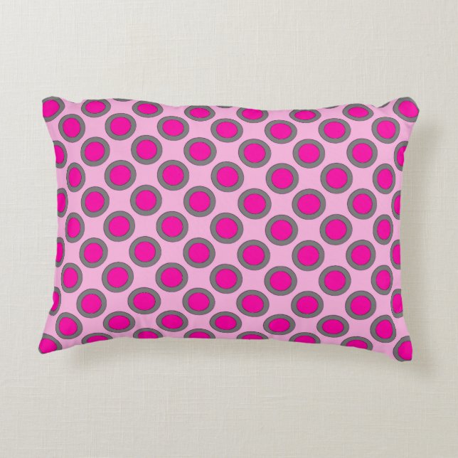 Retrocirklade punkter, fuchsia, grått och rosa prydnadskudde (Baksidan)
