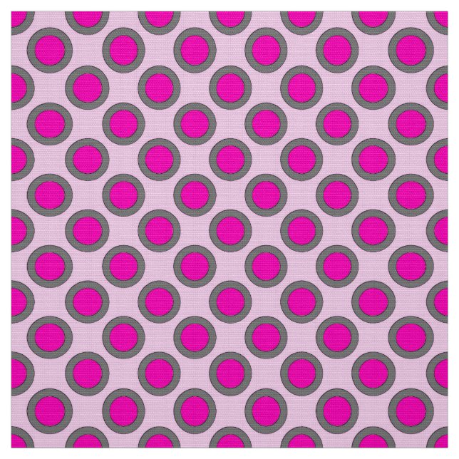 Retrocirklade punkter, fuchsia, grått och rosa tyg (Provkarta)