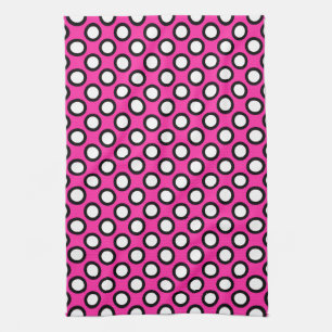 Retrocirklade punkter, fuchsia, svart och vitt kökshandduk