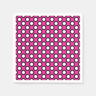 Retrocirklade punkter, fuchsia, svart och vitt pappersservett