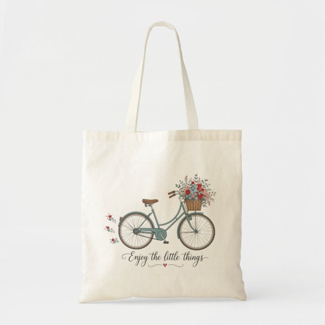 Retrocykel med blommor Njut av de små sakerna Tygkasse (Framsidan)