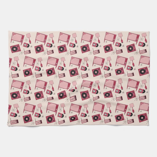 Retrodesign i skuggor av rosa kökshandduk (Horisontell)