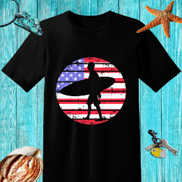 Retrodesign Surfer med bräde och USA flagga T Shirt