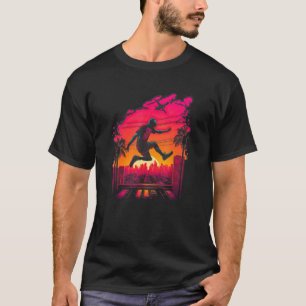 Retroestetisk pojke som gör parkour på taket t shirt