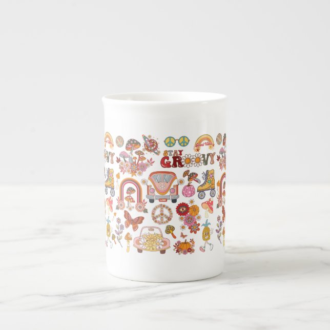 Retrofärgad blomsterodling blommigt utformning benporslin mugg (Framsidan)