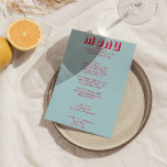 Retrofärgad Funky fet, modern, unikt Bröllop Meny<br><div class="desc">En unik grönt,  modern,  handskriven bröllop-middagsmeny. Med chicens malldesign för boho vintage light himlar blue-bakgrund och röd magenta-textlayout. Perfekt och matchning med hela sviten.</div>