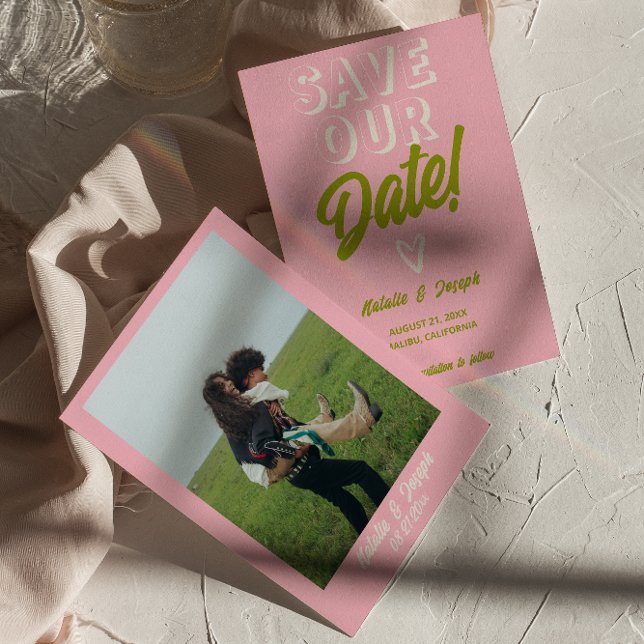 Retrofärgad Funky fet, modern, unikt Bröllop Spara Datumet (Skapare uppladdad)