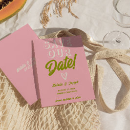 Retrofärgad Funky med fet Roligt, unikt Bröllop Spara Datumet