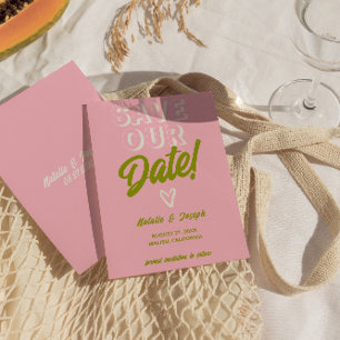 Retrofärgad Funky med fet Roligt, unikt Bröllop Spara Datumet