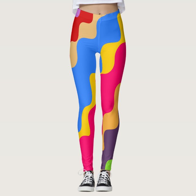 Retrofärgad lutning vågigt mönster leggings (Framsida)