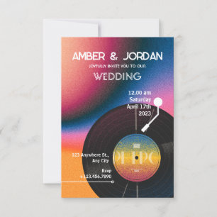 Retrofärgad vinyl bröllop inbjudningar