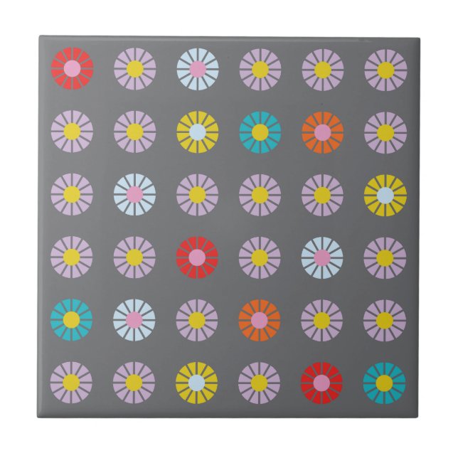 Retrofärgat blomma kakelplatta (Framsidan)