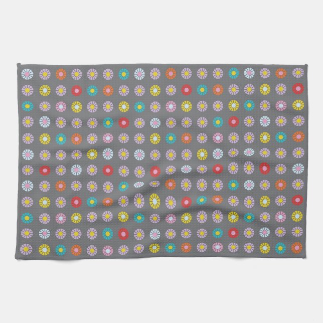 Retrofärgat blomma kökshandduk (Horisontell)