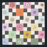 Retrofärgfulla Daisy med kontrollerad bläddring Stenunderlägg<br><div class="desc">Kontrollerade Daisy - Retro Colorful Flower Check Mönster - Checkerboard.</div>