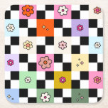 Retrofärgfulla Daisy med kontrollerad bläddring Underlägg Papper Kvadrat<br><div class="desc">Kontrollerade Daisy - Retro Colorful Flower Check Mönster - Checkerboard.</div>