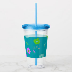 Retroferblommor för matfärgade flickor take away mugg