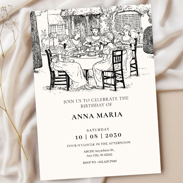 Retroflickor som dricker te  inbjudningar (Skapare uppladdad)