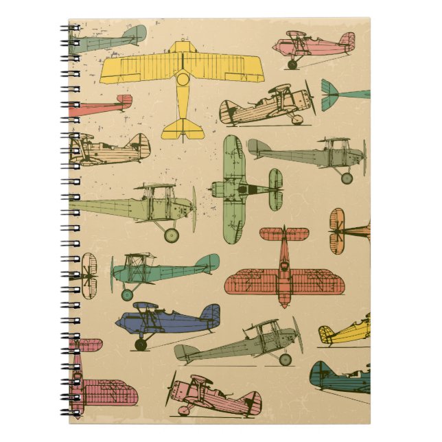 Retroflygplan: Krackad Vintage Mönster. Anteckningsbok (Framsidan)