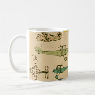Retroflygplan: Krackad Vintage Mönster. Kaffemugg