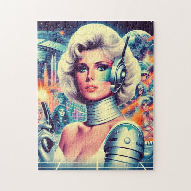 Retrofuturism Science Fiction Kvinna Pussel (Vertikal)