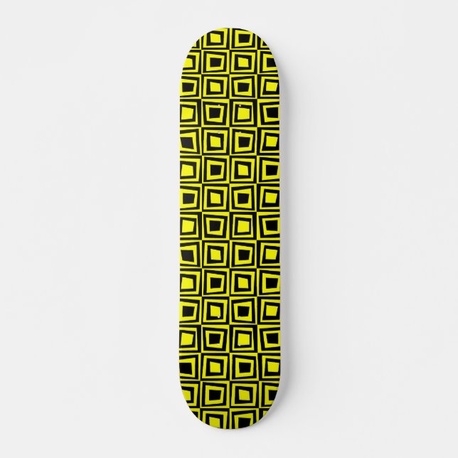 Retrofyrkanter - svart på Gult Old School Skateboard Bräda 21,6 Cm (Framsida)